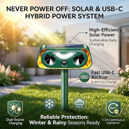 4 Pack Solar Ultrasonic Animal Repellent Outdoor, Motion Sensor Deer Repellent Device with LED Strobe Light, IP65 Waterproof Cat Squirrel Raccoon Rabbit Deterrent, Garden Yard Lawn Protection