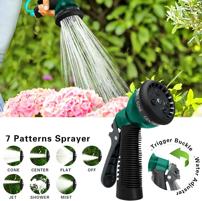Coil Hose 75FT EVA Coil Garden Hose With 3/4'' Brass Connector Coiled Water Hose Lightweight And No Kink Includes 7 Patterns Spray Nozzle For Outdoors Lawn Watering Car Washing