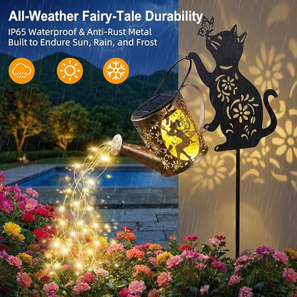 Solar Watering Can Light Outdoor Garden Decor Gifts for Cat Lover Mom Women | Cat Garden Decor, Rust-Resistant Metal, IP65 Waterproof, 8-12H Auto On/Off, Patio Pathway Yard