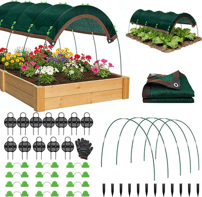 Uyittour Garden Shade Kit 78.7"x39.4", 70% Green Shade Cloth with Hoops for Plants, Raised Garden Bed Shade Cover for Heat Protection, Sun Shade for Outdoor Vegetables, Flowers & Greenhouse