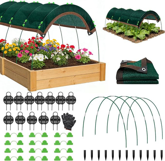 Uyittour Garden Shade Kit 78.7"x39.4", 70% Green Shade Cloth with Hoops for Plants, Raised Garden Bed Shade Cover for Heat Protection, Sun Shade for Outdoor Vegetables, Flowers & Greenhouse