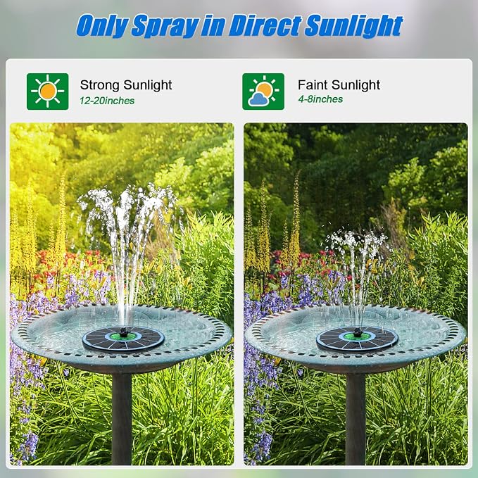 Yzert Solar Fountain Full Glass Panel No Battery, 3.5W Solar Bird Bath Fountains with 4 Fixed Rods & 7 Nozzles, Solar Fountain Pump for Bird Bath, Garden, Pond, Pool, Patio,Hummingbird