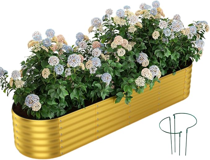 ZFHgarden Galvanized Metal Planter Round Raised Garden Bed Kit for Gardening Outdoor Garden Box Raised Flower Bed 1PC Gold 8X2X1FT