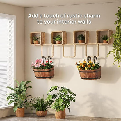 2PACK Cute Railing Planter Boxes Wood Hanging Flower Pots for Railing Fence Outdoor Balcony Planters for Wall Window Flower Box Hanging Bucket Pots Countryside plant Holder (Brown,2pcs,Small)