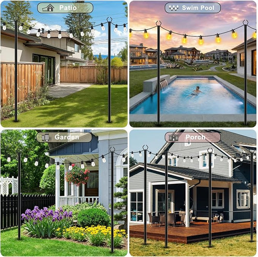 AHRLHR 10 Pack String Light Poles, Outdoor String Light Pole 10 ft Forked Metal Light Pole with Adjustable Outdoor Light Stand, Deck, Backyard, Garden, Wedding, Rustproof and Sturdy with Hooks.