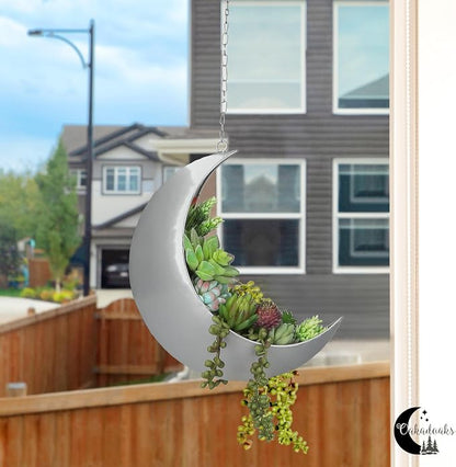 Hanging Moon Planter for Moon Room Decor - Great for Succulents, Air Plant, Mini Cactus, Faux, Artificial Plants-Boho Hanging Planters for Indoor Plants, Witchy Gifts for Women, Birthdays,Plant Lovers