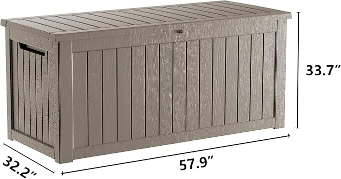 Outdoor Storage Box, 270 Gallon Waterproof Deck Box, Super-Sized Gas-Spring Resin Trunk for Large Seat Pillows, Heavy-Duty Lockable Backyard Storage Sofa, Garden Lawn, Grey