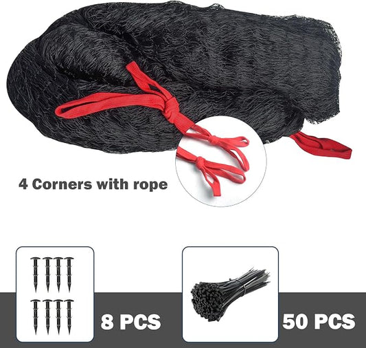 Jollybower Bird Netting 25'x50' Heavy Duty Nylon, 3/4" Square Mesh Poultry Chicken Coop Netting, Garden Netting for Fruit Trees Plants Against Hawks Wild Animals