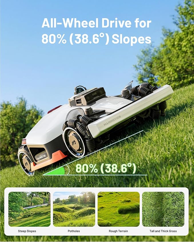 Mammotion LUBA 3 AWD 1500H Robot Lawn Mower for 0.37 Acre, 360° LiDAR+Dual-Camera AI Vision, All-Wheel-Drive for 80% Slopes, 15 Multi-Zone Management, Cutting Height 2.2"-4.0"