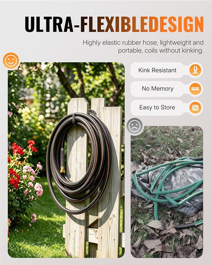 Heavy Duty Rubber Garden Hose 15FT x 3/4", Flexible Water Hose with 360° Swivel Brass Fittings, 300 PSI Working, 1000 PSI Burst, 5-Layer Reinforce, All Weather Outdoor Hose, BG15GH406