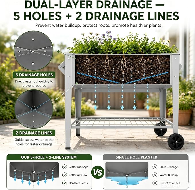 LEETOLLA 𝐑𝐚𝐢𝐬𝐞𝐝 𝐆𝐚𝐫𝐝𝐞𝐧 𝐁𝐞𝐝 𝐎𝐮𝐭𝐝𝐨𝐨𝐫 Elevate Herb Garden Planter Box Outdoor Raised Planter Box with Legs On Wheels for Vegetables Flower Tomato Patio Backyard