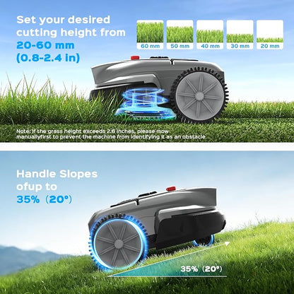 V3 Robot Lawn Mower with Visual Navigation, Smart APP Control, Quiet Operation, Adjustable Mowing Height, Boundary Strip No-Go Zones, Reliable Robotic Lawn Mower for 1600 Sq.Ft Yards