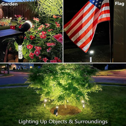 DenicMic Solar Spot Lights Outdoor Waterproof 5000K Cold White Lens LED | Adjustable Angle Long Throw Landscape Spotlights Solar Lights Outdoor for Yard Garden Wall Tree, Acrylic Lighted Pole，4 Pack