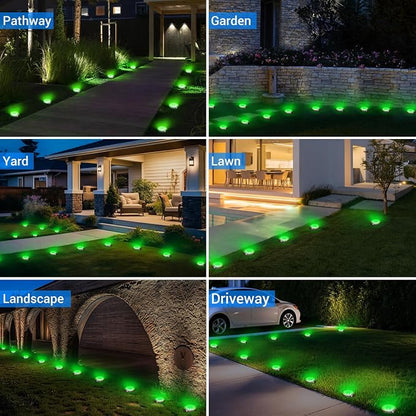 Peasur Mini Solar Ground Lights Outdoor, 2 Pack Flat Solar Powered Disc Lights, IP68 Waterproof, Anti-Rust, Landscape Lighting for Pathway Garden Yard Lawn Walkway Landscape Driveway, Green