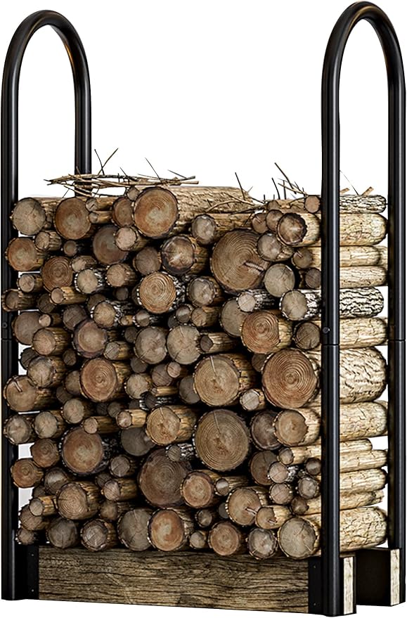 Fire Beauty Firewood Log Rack Adjustable Bracket Kit, Fireplace Wood Storage Holder,Black Powder,Coated Steel, Outdoor and Indoor(Adjustable)