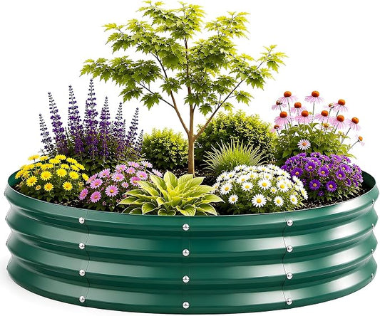 6FT Round Raised Garden Bed, Heavy Duty Galvanized Metal Planter Box for Vegetables, Flowers & Herbs, Rust-Resistant Outdoor Gardening Bed with Modern Green Finish & Easy DIY Assembly