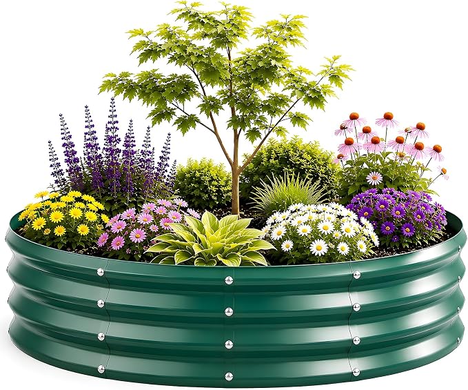 5FT Round Raised Garden Bed, Heavy Duty Galvanized Metal Planter Box for Vegetables, Flowers & Herbs, Rust-Resistant Outdoor Gardening Bed with Modern Green Finish & Easy DIY Assembly