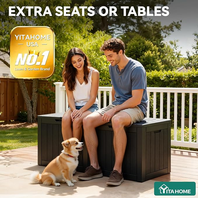 YITAHOME 30 Gallon Deck Boxes 2 Pack | Waterproof Outdoor Storage for Cushions, Tools & Pool Accessories, Resin Package Delivery for Patios, Gardens & Decks, Black