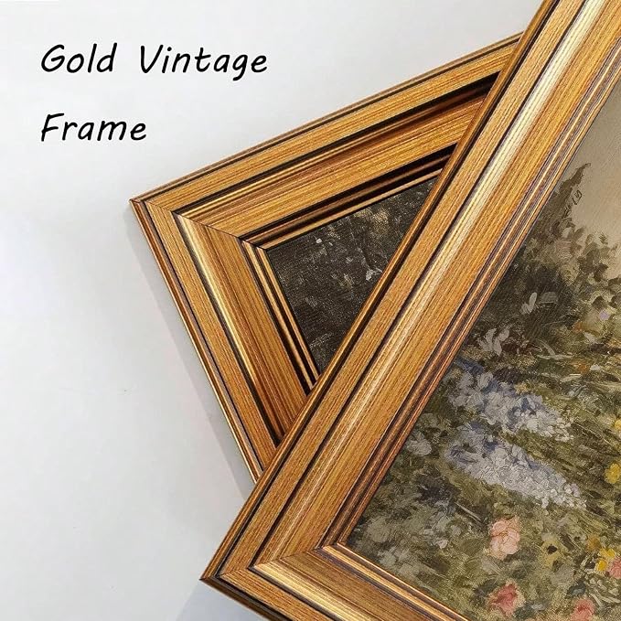 Devunaty Gold Framed Vintage Painting Wall Art Nature Wildflower Landscape Wall Decor Country Farmhouse Garden Floral Pictures Rustic Cottagecore Aesthetic Poster for Bathroom Living Room 9"x11"