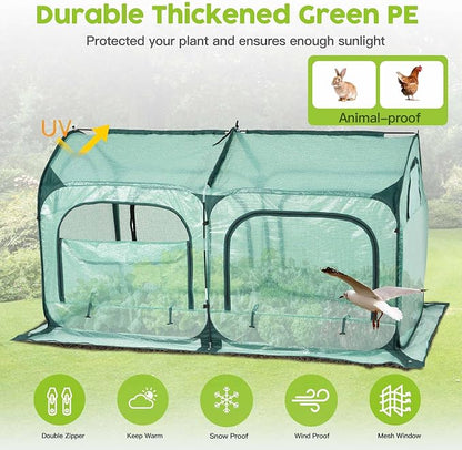 Pop up Greenhouse Tent Cover Tunnel Plant House,Large Gardening Flower Sunshine Room with Mesh Windows,Backyard PE Cover for Cold Frost Protector with Stakes and Rope Guys