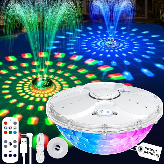 Rechargeable Pool Fountain with Remote,8000mAh Floating LED Pool Fountain with Light,Above Ground Pool Water Fountain Pump,Outdoor Swimming Pool Sprinkler Fountains for Inground Pool Decor-PearlWhite