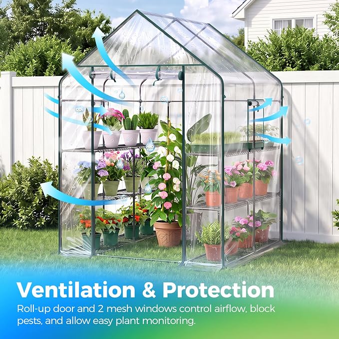 Ohuhu Plastic Greenhouse for Outdoors: Portable Walk in Plant Green House with Improved Transparent PVC Cover, 3 Tiers 12 Shelves Stands Small Greenhouses Backyard Green Houses for Outside Heavy Duty