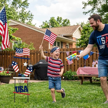4th of July Decorations Outdoor, 30 Inch Metal Patriotic Garden Stakes, USA Yard Sign with American Flag, Red White and Blue Yard Decorations for Memorial Day Lawn Porch