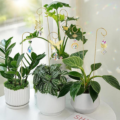 6pcs Crystal Butterfly Suncatchers with 13'' Gold Trellis for Potted Plants | Mini Indoor Plant Accessories,Fairy Garden Stakes Sun Catchers,Gift for Plant Lover,Gardening Enthusiasts,Whimsical decor
