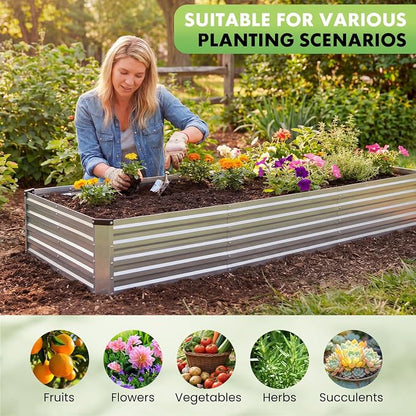 DUMOS Galvanized Raised Garden Bed Outdoor, 8x4x1ft 2 Pack Raised Metal Planter Box, Rust-Resistant Steel Garden Planter, Rectangular Gardening Flower Bed for Vegetables Flowers Herbs, Open Bottom
