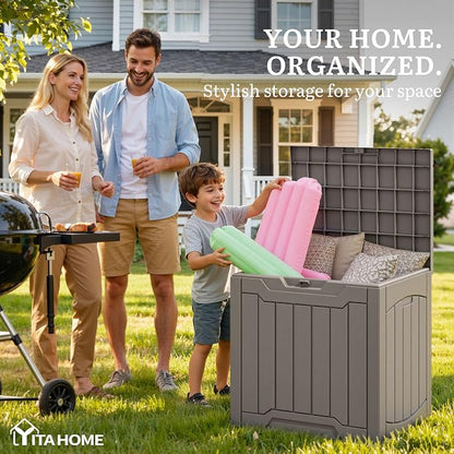 YITAHOME 31 Gallon Resin Deck Box Outdoor Storage Box and Waterproof | Garden Tools, Pool Supplies, Taupe