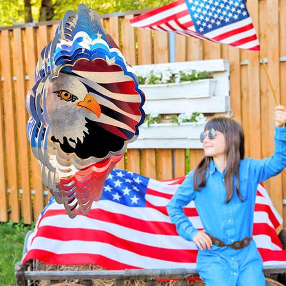 3D Eagle Wind Spinner, America 250 Independence Anniversary Patriotic Decor, USA Flag Bald Eagle Design, 12In Metal Hanging Wind Sculpture for 4th of July, Memorial Day, National