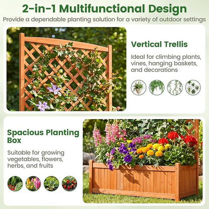 Giantex Raised Garden Bed with Trellis, 71" Wooden Elevated Planter Box, High Trellis for Plant Flower Climbing Pot Hanging, Indoor & Outdoor Planter Box for Yard, Garden, Balcony