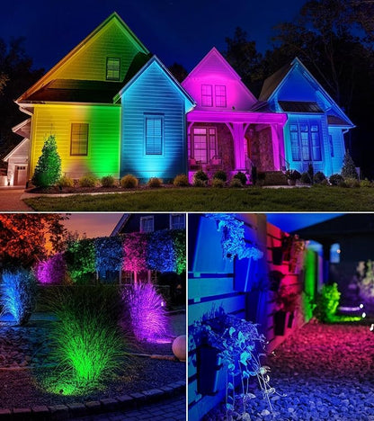 SUNVIE 2-Pack RGBW Spotlight Outdoor 12W LED Color Changing Landscape Lights with Remote Control 120V RGB Landscape Lighting Waterproof Spot Lights Outdoor for Yard Garden Patio Lawn Decorative