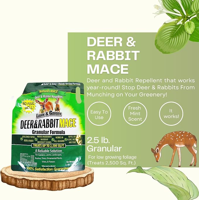 Nature's MACE Deer and Rabbit Mace, Deer Repellent for Plants, Repel Deer from Your Garden, Flowers, Yard, Protect Plants Fast, Deer Deterrent, Create a Deer Free Barrier, Pet & Plant Safe, 2.5 lb