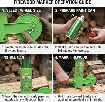 Feroca Firewood Marker Tool - Automatic Paint Marking Device with 16'' Roller Wheel, Durable Firewood Measuring Tool for Log Cutting & Woodworking, Measuring Accessory For Chainsaw Portable Design