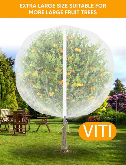 VITI Fruit Tree Netting for Cicadas - with 2Pcs 8Ftx5.3Ft Zipper&Drawstring Protection for Your Fruit Trees Garden Bird Netting Covers Blueberry Bush Tomato Bug Plant Protection Cherry Apple Tree