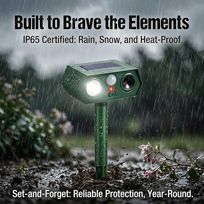 2026 Upgraded Solar Ultrasonic Animal Repeller Outdoor,Deer Repellent Devices with Motion Sensor & LED Flashing Light, Cat Deterrent for Yard,Garden,Rabbit, Squirrel, Raccoon, Dog,4 Pack Green