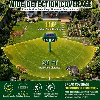 4 Pack Deer Repellent Devices,Cat Repellent Outdoor Solar Ultrasonic Animal Repeller for Squirrel Racoon Rabbit Fox Skunk,IP65 Waterproof Motion Sensor Sonic Fortress Pro Animal Deterrent for Garden