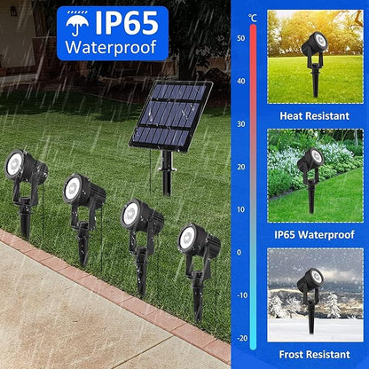 T-SUNUS Christmas Solar Garden Spotlight White Outdoor, 4-in-1 Spot Lights 6000K IP65 Waterproof 9.8ft Cable 5W Separated Panel, Auto On/Off Spotlights for Tree Yard Driveway Pathway Pond Halloween