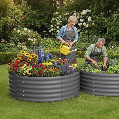 DDK Galvanized Raised Garden Bed, Round Outdoor Planter Bed, 4x4x1.5ft Metal Planter Box for Gardening and Planting,2Pack,DG
