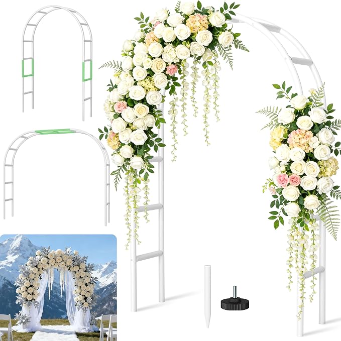 Thickened Rustproof Garden Arch Metal Trellis for Climbing Plants Outdoor, Wedding Arch Garden Arbor Frame Archway 4.9 x8.1 or 7.9 x6.7Ft Flower Arches for Bridal Party Decoration (White)