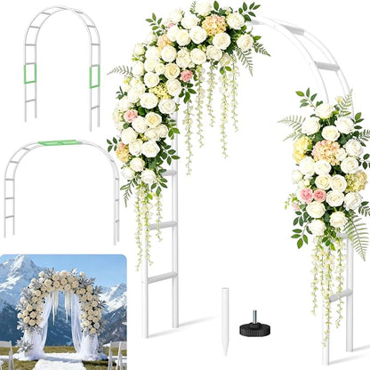 Thickened Rustproof Garden Arch Metal Trellis for Climbing Plants Outdoor, Wedding Arch Garden Arbor Frame Archway 4.9 x8.1 or 7.9 x6.7Ft Flower Arches for Bridal Party Decoration (White)