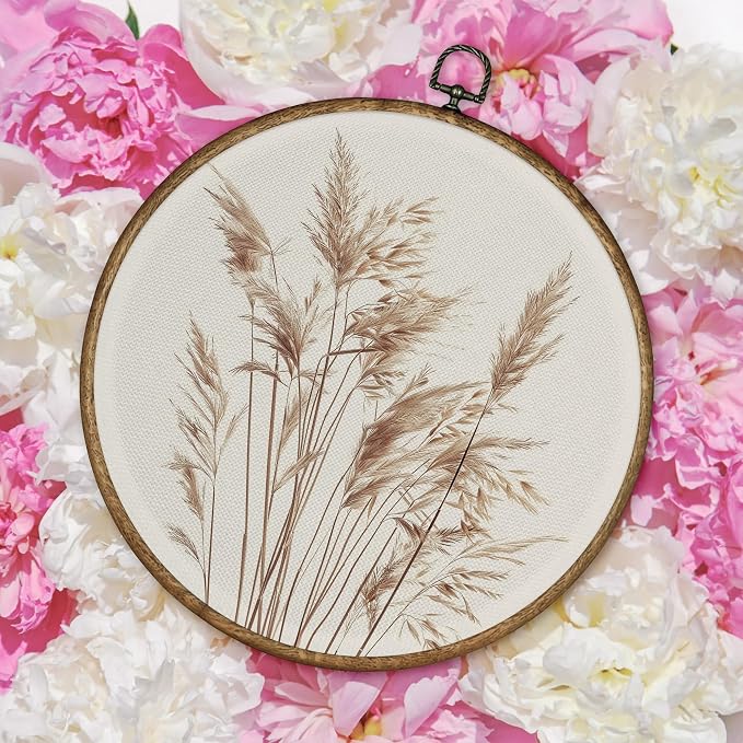 TLESKE Beige Rustic Botanical Fall Round Wall Art Decor, Boho Autumn Wildflower Floral Canvas Prints, Neutral Vintage Wall Hanging Door Decor, Perfect for Bedroom, Living Room, Farmhouse 10x10