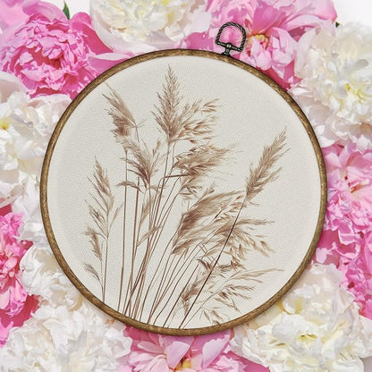 TLESKE Beige Rustic Botanical Fall Round Wall Art Decor, Boho Autumn Wildflower Floral Canvas Prints, Neutral Vintage Wall Hanging Door Decor, Perfect for Bedroom, Living Room, Farmhouse 10x10