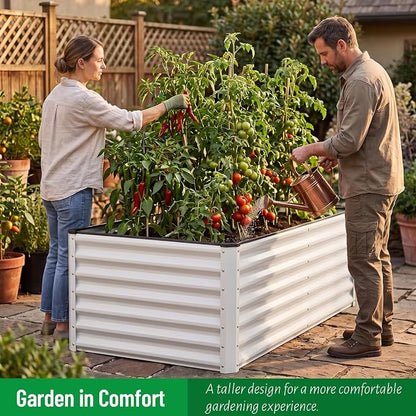 SnugNiture Galvanized Raised Garden Bed 6x3x2FT Outdoor Large Metal Planter Box Steel Kit for Planting Vegetables, Flowers, Beige White