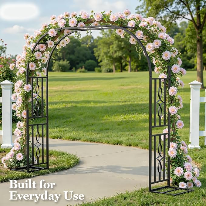 Metal Garden Arch, Heavy Duty Garden Trellis for Climbing Plants, with Enlarged Base for Stability, Ideal for Wedding Arches & Party Decorations, 87" W x 87" H