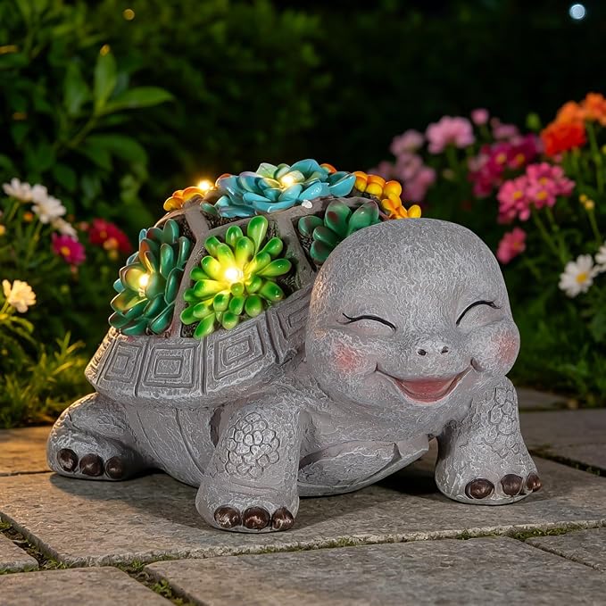 mocosa Solar Garden Statues Turtle and LED Lights Birthday Gifts for Women Mom Grandma Solar Outdoor Cat Decor for Outside,Outdoor Solar Lights for Yard, Garden and Patio, Unique Gift for Women