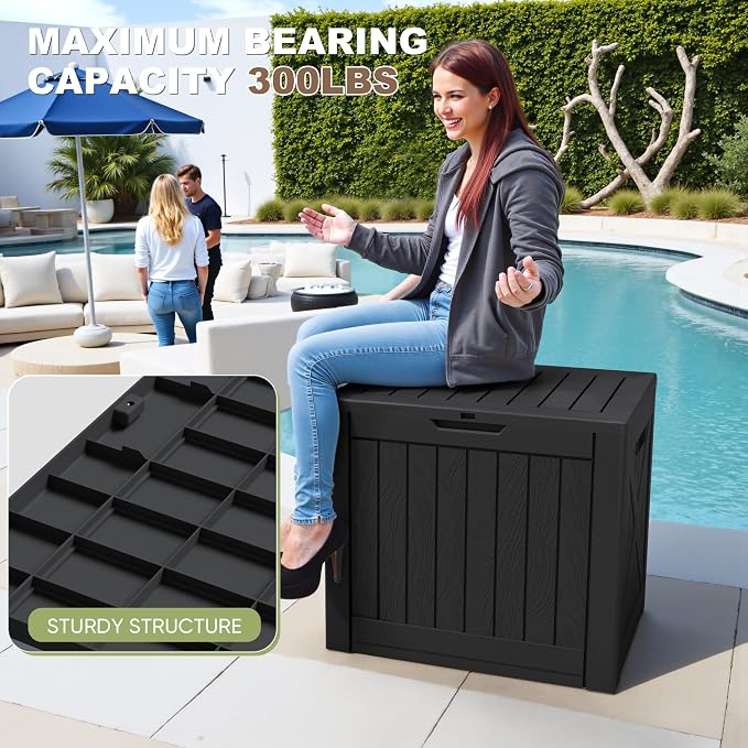 Greesum 40 Gallon Resin Deck Box, Outdoor Storage for Patio Furniture, Garden Tools, Pool Supplies, Weatherproof and UV Resistant, Lockable, Black