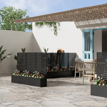 Casaphoria Metal Raised Garden Bed, 47"x24"x12" Planter Box for Climbing Plants, Vegetables & Vines, Features Drainage Holes and Privacy Screen (Black-Louvered)