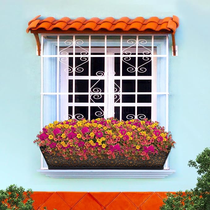 Halatool 4 Pack 30 Inch Window Box with Coco Liner Sturdy Metal Deck Railing Planter with Coconut Coir Basket Liners for Windowsill Fence Porch Balcony and Patio Outdoor Indoor Lawn